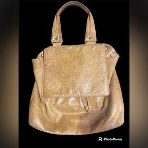 Handmade Leather purse. Huge, minimalistic style, Cognac color. GUC